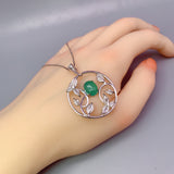 Natural Green Agate Necklace Sterling Silver Large Round Multi Leaves Leaf High Energy Genuine Green Onyx Necklace