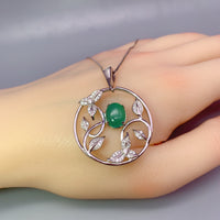 Natural Green Agate Necklace Sterling Silver Large Round Multi Leaves Leaf High Energy Genuine Green Onyx Necklace