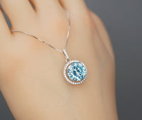 Aquamarine Necklace - Sterling Silver - Gemstone Halo - March Birthstone - Blue Aquamarine Pendant - 18kgp #481