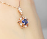 Lab Created Tanzanite Necklace Rose gold Star Pendant Sterling Silver Tiny Blue Gemstone Necklace #148