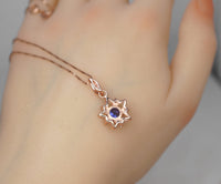 Lab Created Tanzanite Necklace Rose gold Star Pendant Sterling Silver Tiny Blue Gemstone Necklace #148