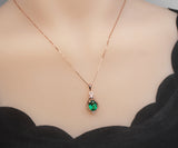 Green Emerald Necklace Rose Gold coated 925 Sterling Silver Oval May Birthstone Life of Flower Pendant #946