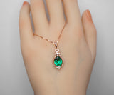 Green Emerald Necklace Rose Gold coated 925 Sterling Silver Oval May Birthstone Life of Flower Pendant #946