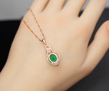 Green Emerald Necklace Rose Gold coated 925 Sterling Silver Oval May Birthstone Life of Flower Pendant #946