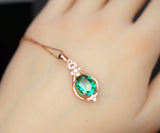 Green Emerald Necklace Rose Gold coated 925 Sterling Silver Oval May Birthstone Life of Flower Pendant #946