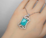 Large Paraiba Necklace - Sterling Silver Gemstone Square Royal Flower Pendant Blue Paraiba Tourmaline Pendant Jewelry #733