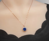 Blue Sapphire Necklace - Rose Gold - Gemstone Halo Sun 4 CT Royal Blue Sapphire Pendant - Sterling Silver September Birthstone #524