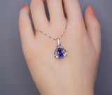 Tanzanite Necklace - 18KGP @ Sterling Silver - Oval Blue Tanzanite Pendant - Flower Petal - December Birthstone #463