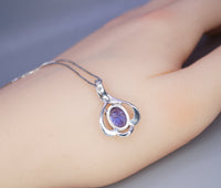 Tanzanite Necklace - 18KGP @ Sterling Silver - Oval Blue Tanzanite Pendant - Flower Petal - December Birthstone #463