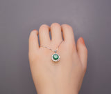 Green Emerald Necklace - Sterling Silver Princess Diana Style Sunflower Style - May Birthstone 2 Ct Lab 8mm Emerald Pendant #241