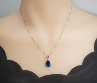 Teardrop Tanzanite Necklace - 7 CT Large Blue Tanzanite Pendant - Sterling Silver - December Birthstone - 18KGP #783