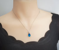 Sterling Silver Teardrop Blue Topaz Necklace - Large Solitaire 6 CT Blue Topaz Jewelry - 18KGP - November Birthstone #784