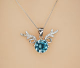 Aquamarine Necklace - High Quality Sterling Silver 2 CT Blue Deer Antler Pendant - Blue Aquamarine Pendant #277