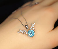 Aquamarine Necklace - High Quality Sterling Silver 2 CT Blue Deer Antler Pendant - Blue Aquamarine Pendant #277