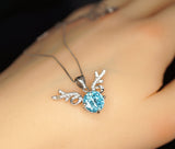 Aquamarine Necklace - High Quality Sterling Silver 2 CT Blue Deer Antler Pendant - Blue Aquamarine Pendant #277