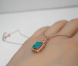 Paraiba Necklace - Rose Gold coated Sterling Silver Rectangle Royal Blue Paraiba Tourmaline Jewelry #278