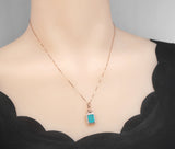 Paraiba Necklace - Rose Gold coated Sterling Silver Rectangle Royal Blue Paraiba Tourmaline Jewelry #278