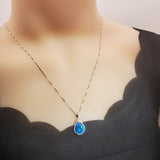 Teardrop Blue Topaz Necklace - Sterling Silver Large Teardrop Cut Solitaire 8.5 CT Blue Topaz Jewelry #723