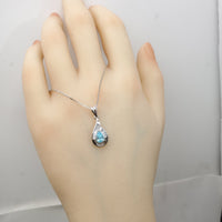 Tiny Teardrop Aquamarine Necklace Sterling Silver - March Birthstone - Cubic Zirconia Pendant 102