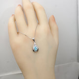 Tiny Teardrop Aquamarine Necklace Sterling Silver - March Birthstone - Cubic Zirconia Pendant 102