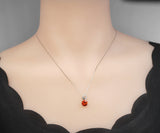 Round 1.8 CT Sunstone Necklace - Solitaire Sterling Silver Tangerine Sapphire Jewelry- Red Orange Gemstone Necklace 090