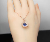 Blue Sapphire Necklace - Rose Gold - Gemstone Halo Sun 4 CT Royal Blue Sapphire Pendant - Sterling Silver September Birthstone #524