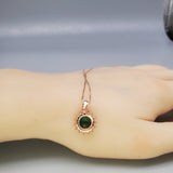 Rose Gold Coated 925 Sterling Silver Round 8mm 2 Ct Emerald Necklace - Princess Diana Halo Solitaire May Birthstone Emerald Pendant #145