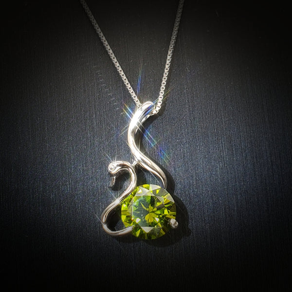 Sterling Silver Swan Peridot Necklace - 18KGP- Peridot Jewelry - Swan Necklace #152