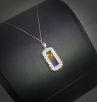 Created Ametrine Necklace - Sterling Silver Long Rectangle Amethyst Large Cubic Zirconia Necklace #865