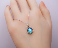 Sterling Silver Flower Topaz Necklace - Swiss Blue Simple Topaz Jewelry November Birthstone #150