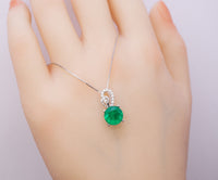 Green Emerald Necklace May Birthstone Adjustable chain - 18KGP @ Sterling Silver - 8mm 2 CT Round Cut Green Emerald Pendant #382