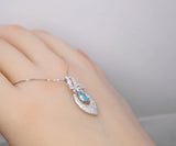 Tiny Teardrop Aquamarine Necklace, Gemstone Petal Leaf Butterfly Pendant, 18KGP @ Sterling Silver - Blue Aquamarine Jewelry #384