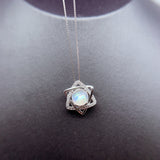 Natural rainbow moonstone necklace sterling silver David star June Birthstone Necklace