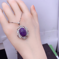 Charoite Necklace Sterling Silver - Diamond Surround - Solitaire Natural Charoite Pendant - Genuine Purple Real High Energy Third Eye Heal