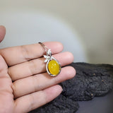 Yellow Onyx Agate Necklace Sterling Silver Flower Chalcedony Pendant