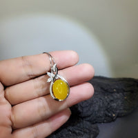 Yellow Onyx Agate Necklace Sterling Silver Flower Chalcedony Pendant