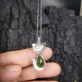 Diopside Necklace - 18KGP Sterling Silver - Fox Pendant - Large Green Chrome Diopside Jewelry #468