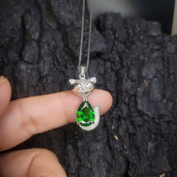 Diopside Necklace - 18KGP Sterling Silver - Fox Pendant - Large Green Chrome Diopside Jewelry #468