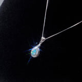 Tiny Teardrop Aquamarine Necklace Sterling Silver - March Birthstone - Cubic Zirconia Pendant 102