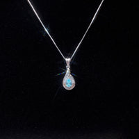 Tiny Teardrop Aquamarine Necklace Sterling Silver - March Birthstone - Cubic Zirconia Pendant 102