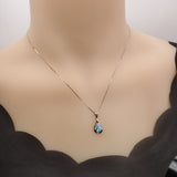 Tiny Teardrop Aquamarine Necklace Sterling Silver - March Birthstone - Cubic Zirconia Pendant 102