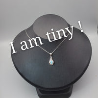 Tiny Teardrop Aquamarine Necklace Sterling Silver - March Birthstone - Cubic Zirconia Pendant 102