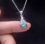 Tiny Teardrop Aquamarine Necklace Sterling Silver - March Birthstone - Cubic Zirconia Pendant 102