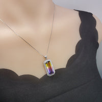 Created Ametrine Necklace - Sterling Silver Long Rectangle Amethyst Large Cubic Zirconia Necklace #865