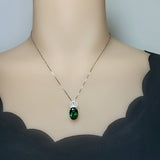 Large Emerald Necklace - 18KGP @ Sterling Silver - Royal Crown Necklace - Lab Created Green Emerald Pendant #785