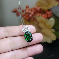 Large Emerald Necklace - 18KGP @ Sterling Silver - Royal Crown Necklace - Lab Created Green Emerald Pendant #785