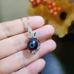 Black Pearl Necklace Sterling Silver Phoenix Pendant Black Pearl Jewelry 18k White gold coated # 609