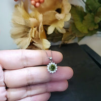 Minimalist Green Peridot Necklace Sterling Silver Sunflower Princess Diana Style August Birthstone Tiny Green Gemstone Pendant 030