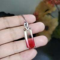 Created Tourmaline Necklace Sterling Silver Rectangle Gradient Red Gemstone Pendant #737