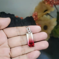 Created Tourmaline Necklace Sterling Silver Rectangle Gradient Red Gemstone Pendant #737